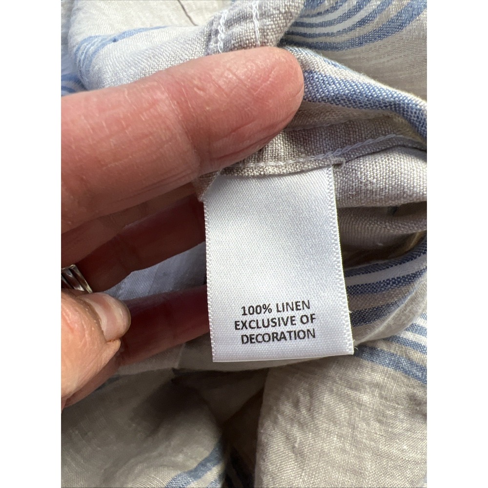 Cremieux Collection Linen Shirt XL Short Sleeve Button Down Blue Gray Striped - Picture 4 of 6